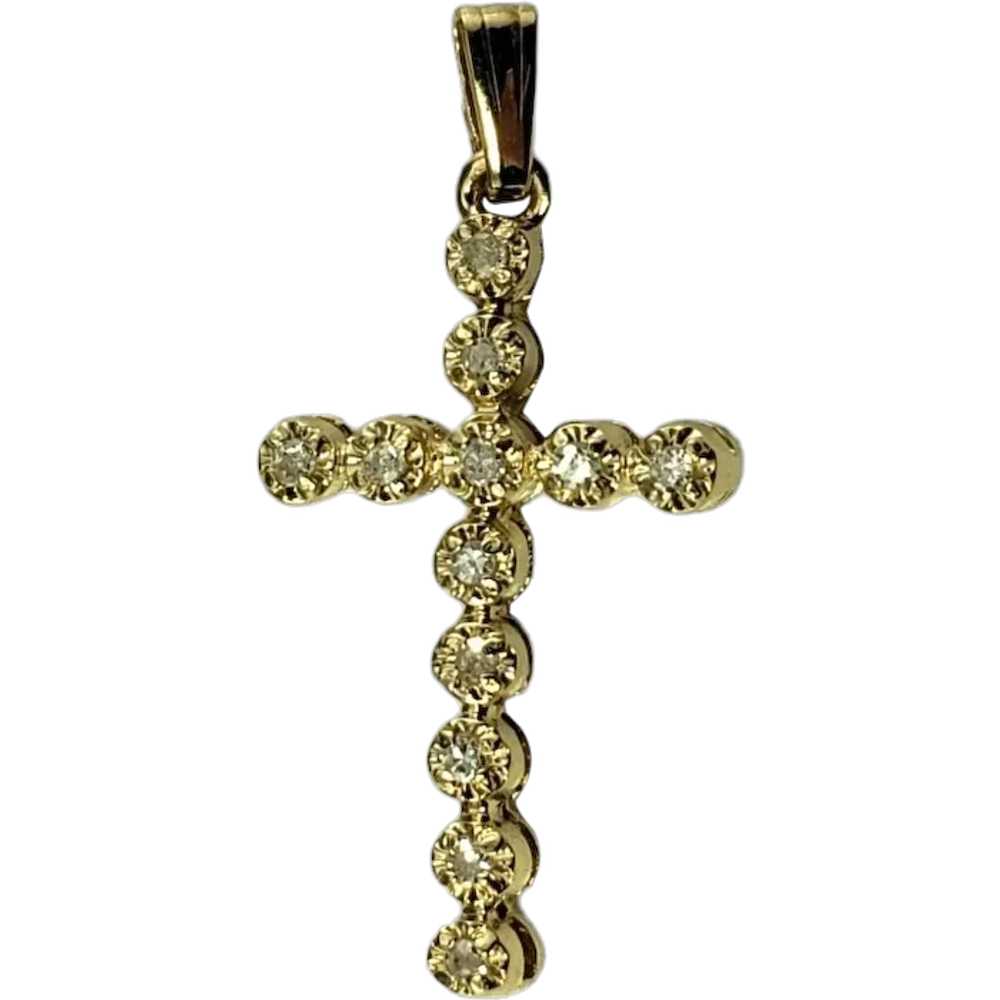 14 Karat Yellow Gold Diamond Cross Pendant #16113 - image 1