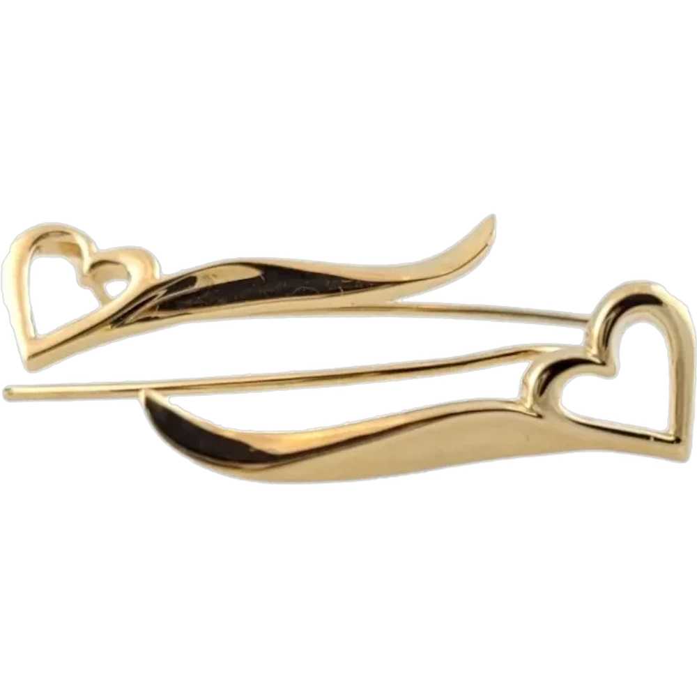 Vintage 14K Yellow Gold Heart Ear Pins #16124 - image 1