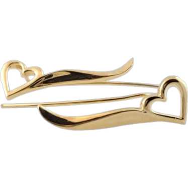 Vintage 14K Yellow Gold Heart Ear Pins #16124 - image 1