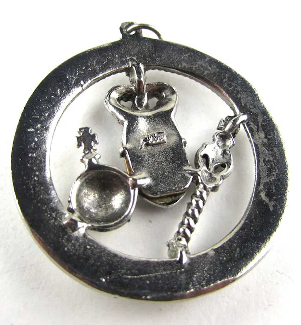 Vintage Coro Signed Royal Themed Pendant in Silve… - image 3