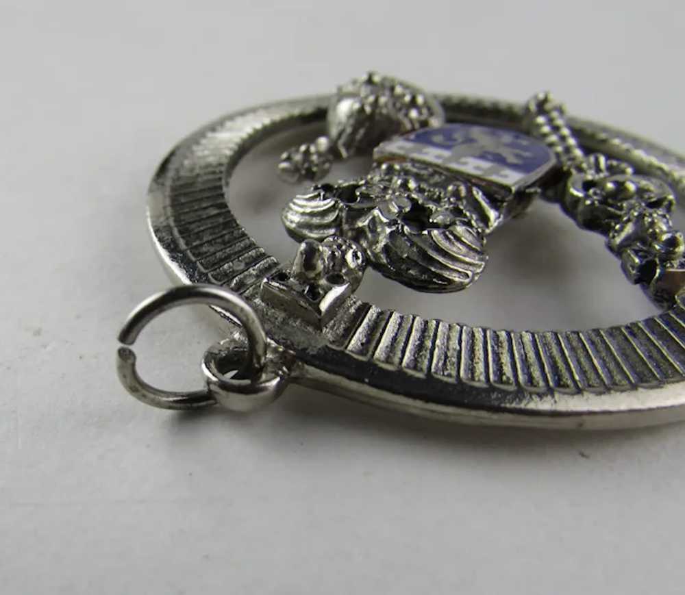 Vintage Coro Signed Royal Themed Pendant in Silve… - image 5