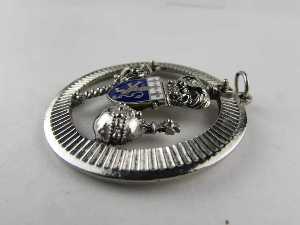 Vintage Coro Signed Royal Themed Pendant in Silve… - image 7