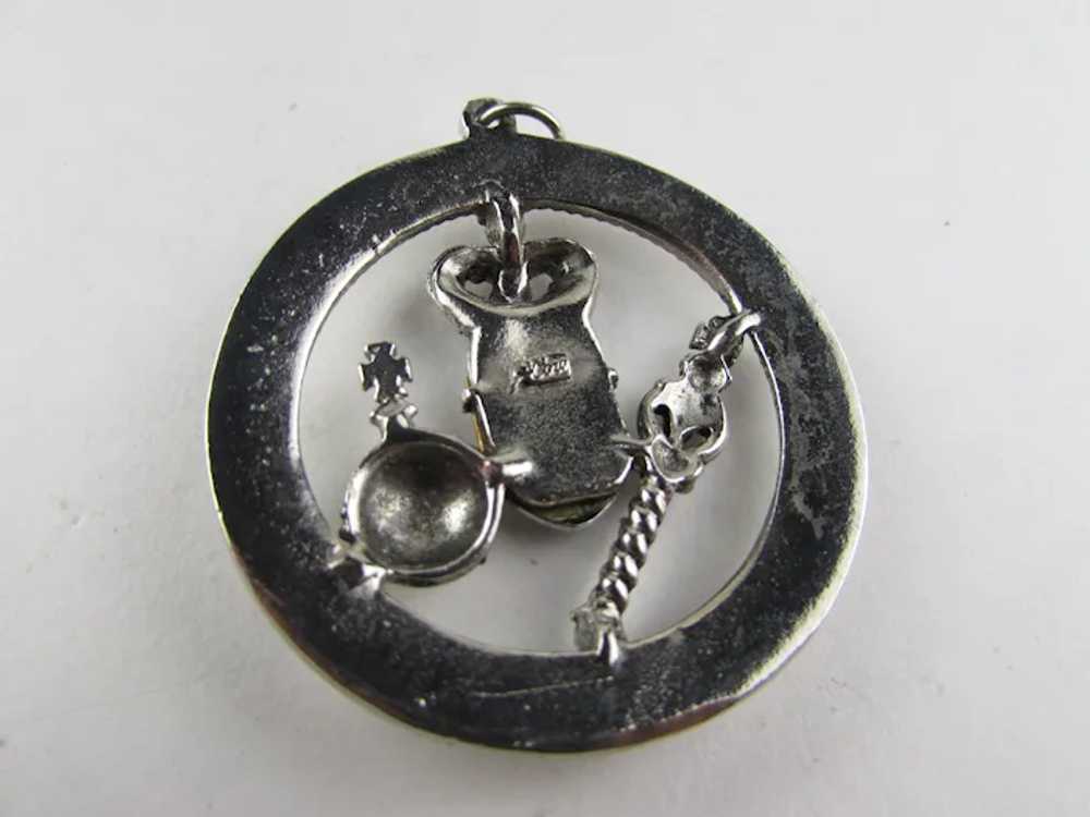 Vintage Coro Signed Royal Themed Pendant in Silve… - image 9