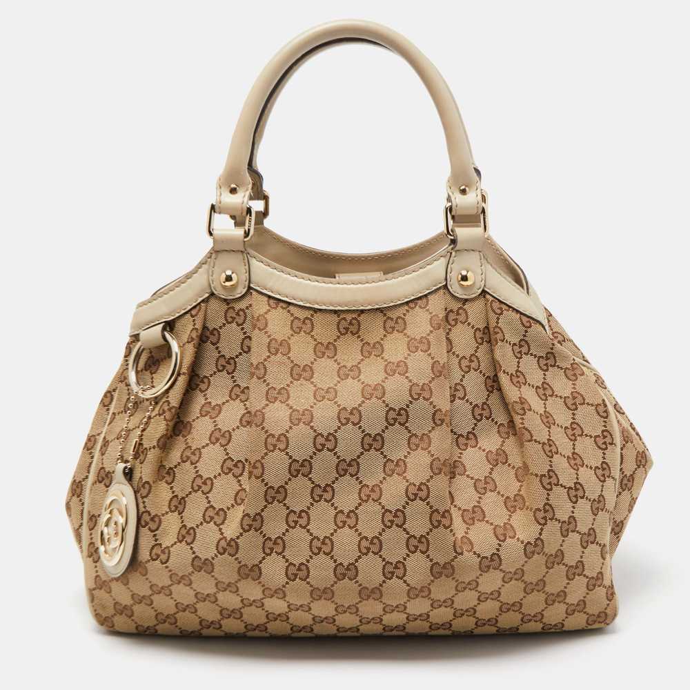 GUCCI Off White/Beige GG Canvas and Leather Mediu… - image 1