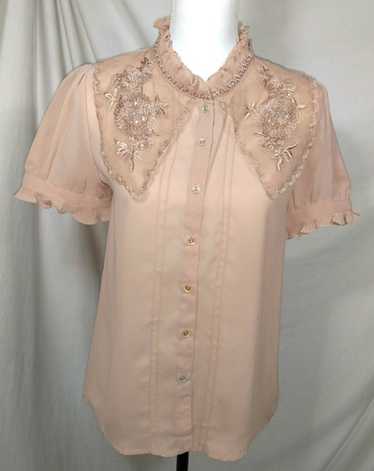 1940s Ruffled rayon silk blouse ヴィンテージ 1940s silk blouse - Gem