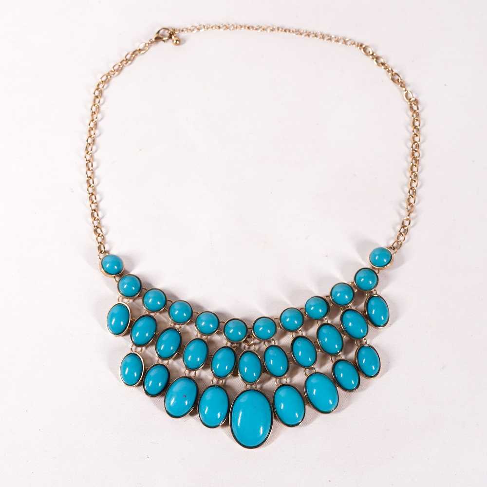 Other 11" Blue Beaded Gold Chain Necklace Choker … - image 1