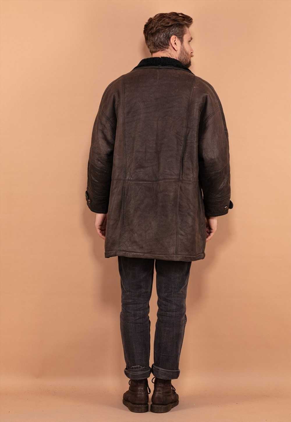 Vintage 90's Men Sheepskin Leather Coat in Grey - image 3