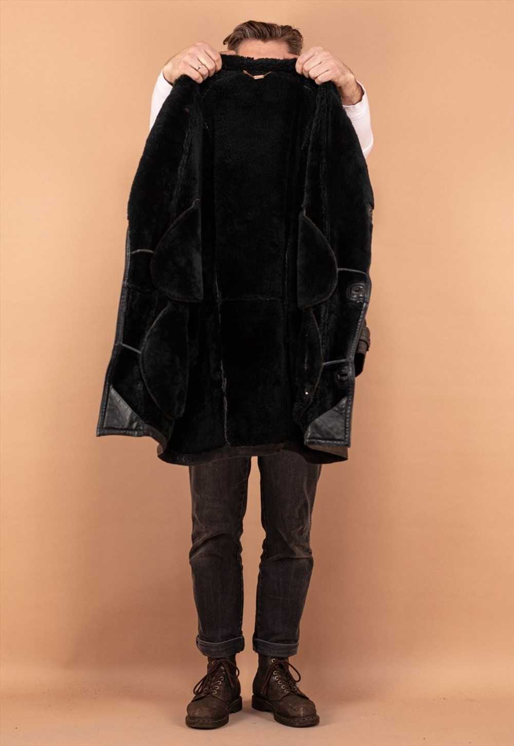 Vintage 90's Men Sheepskin Leather Coat in Grey - image 4