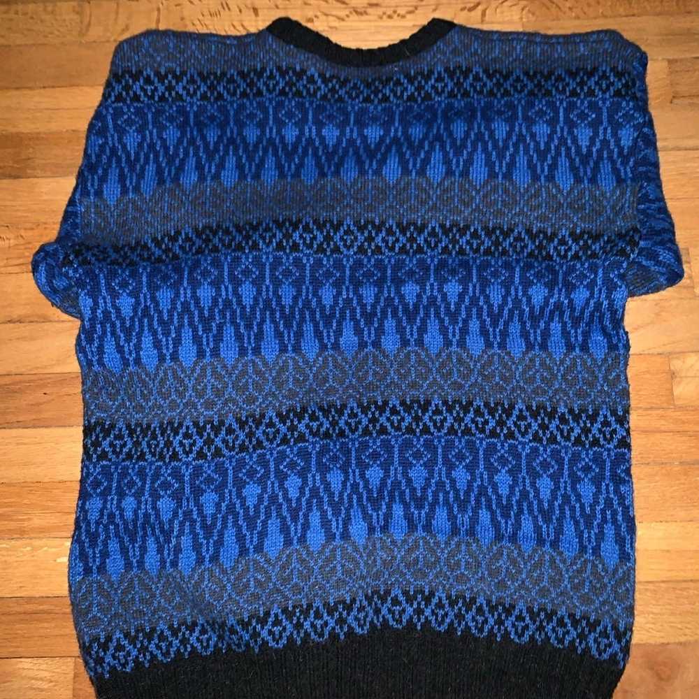 Vintage 90's Blue Patterned Wool Essential Knit S… - image 2