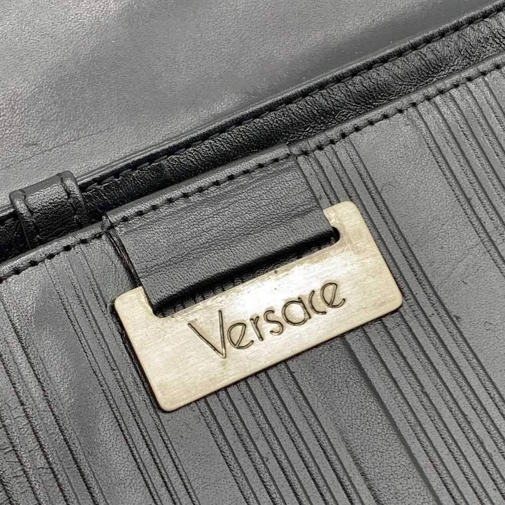 Versace VERSACEGianni Vintage Black Ribbed Leathe… - image 9