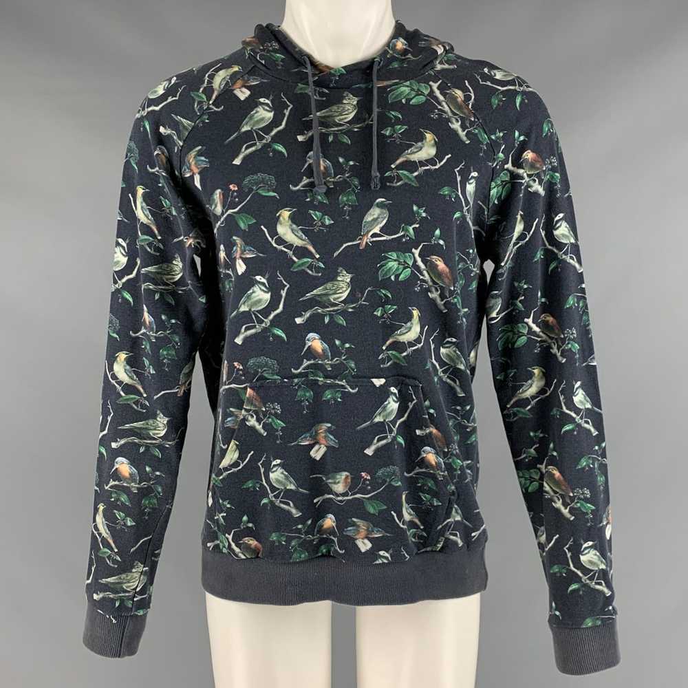 AMI Navy Print Cotton Hooded Sweatshirt - image 1