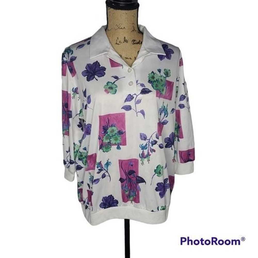 Vintage Colorful Floral Short Sleeve Polo Shirt - image 2