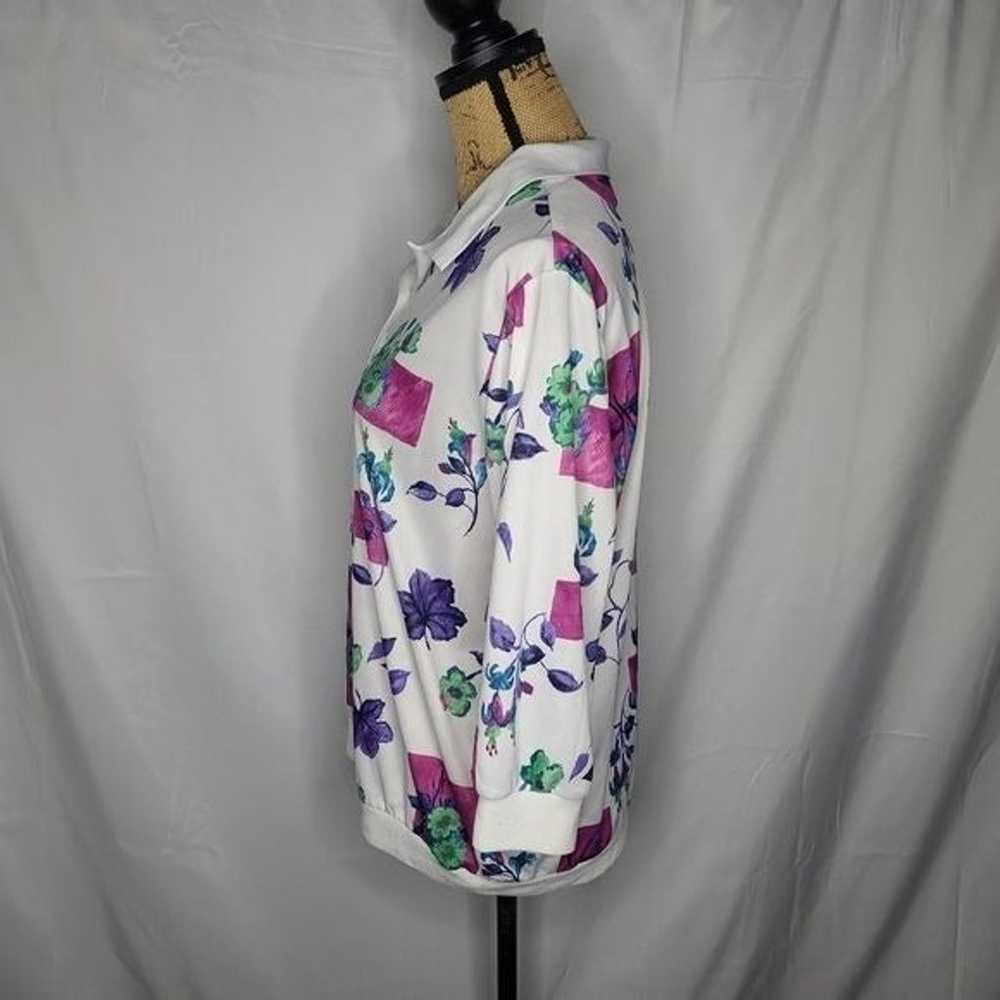 Vintage Colorful Floral Short Sleeve Polo Shirt - image 3