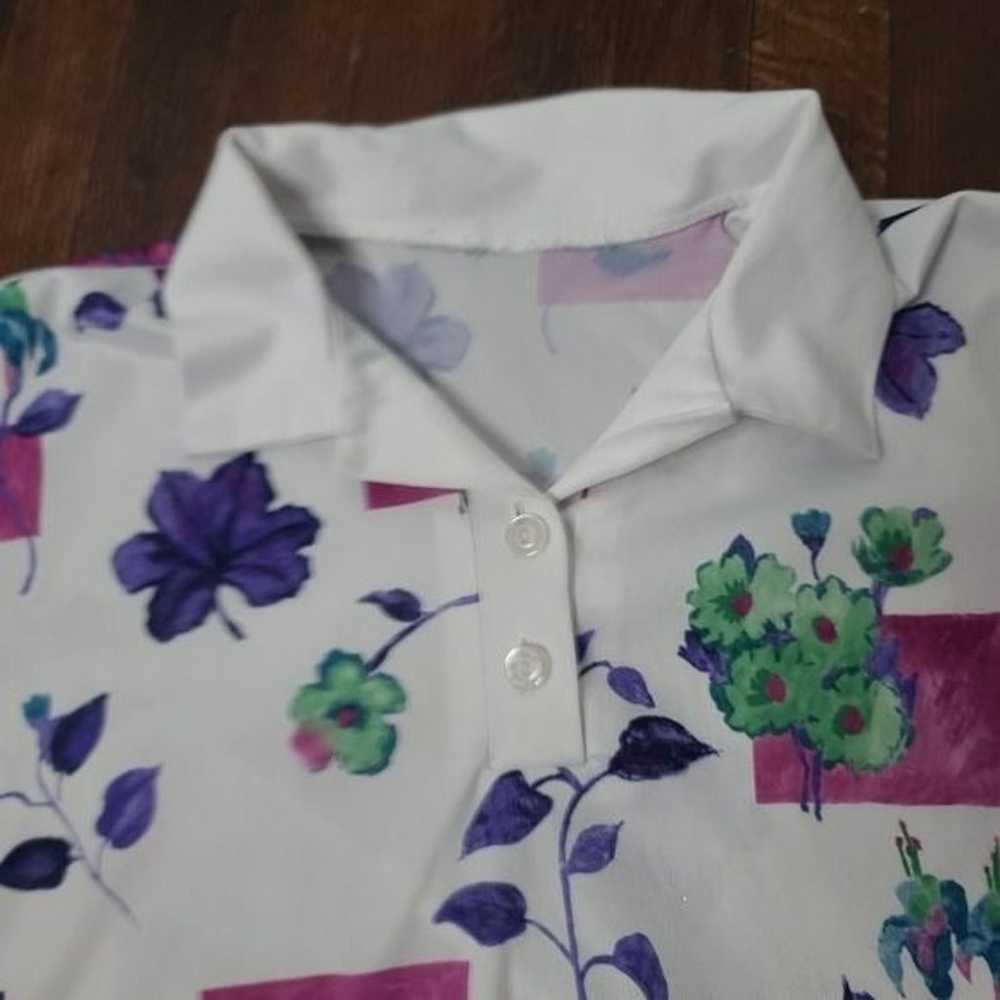 Vintage Colorful Floral Short Sleeve Polo Shirt - image 4
