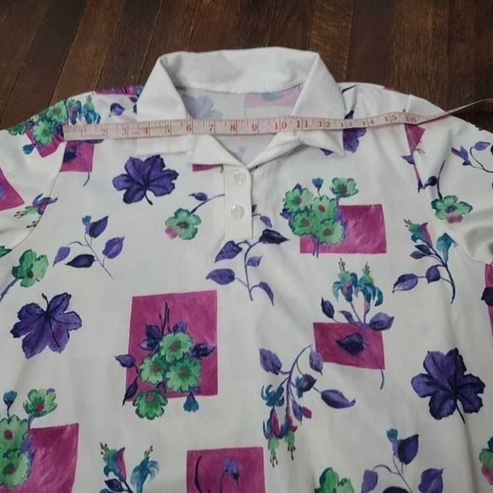 Vintage Colorful Floral Short Sleeve Polo Shirt - image 6