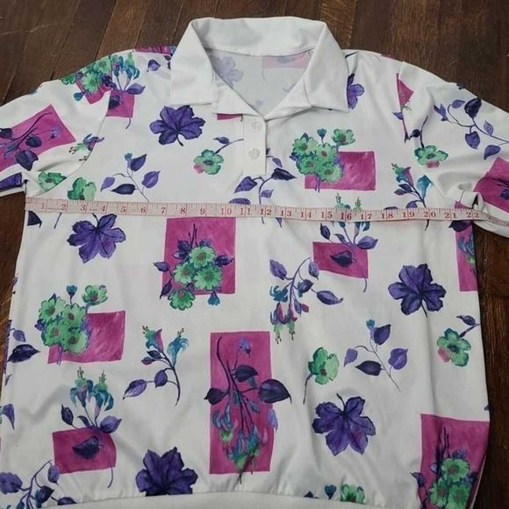 Vintage Colorful Floral Short Sleeve Polo Shirt - image 7
