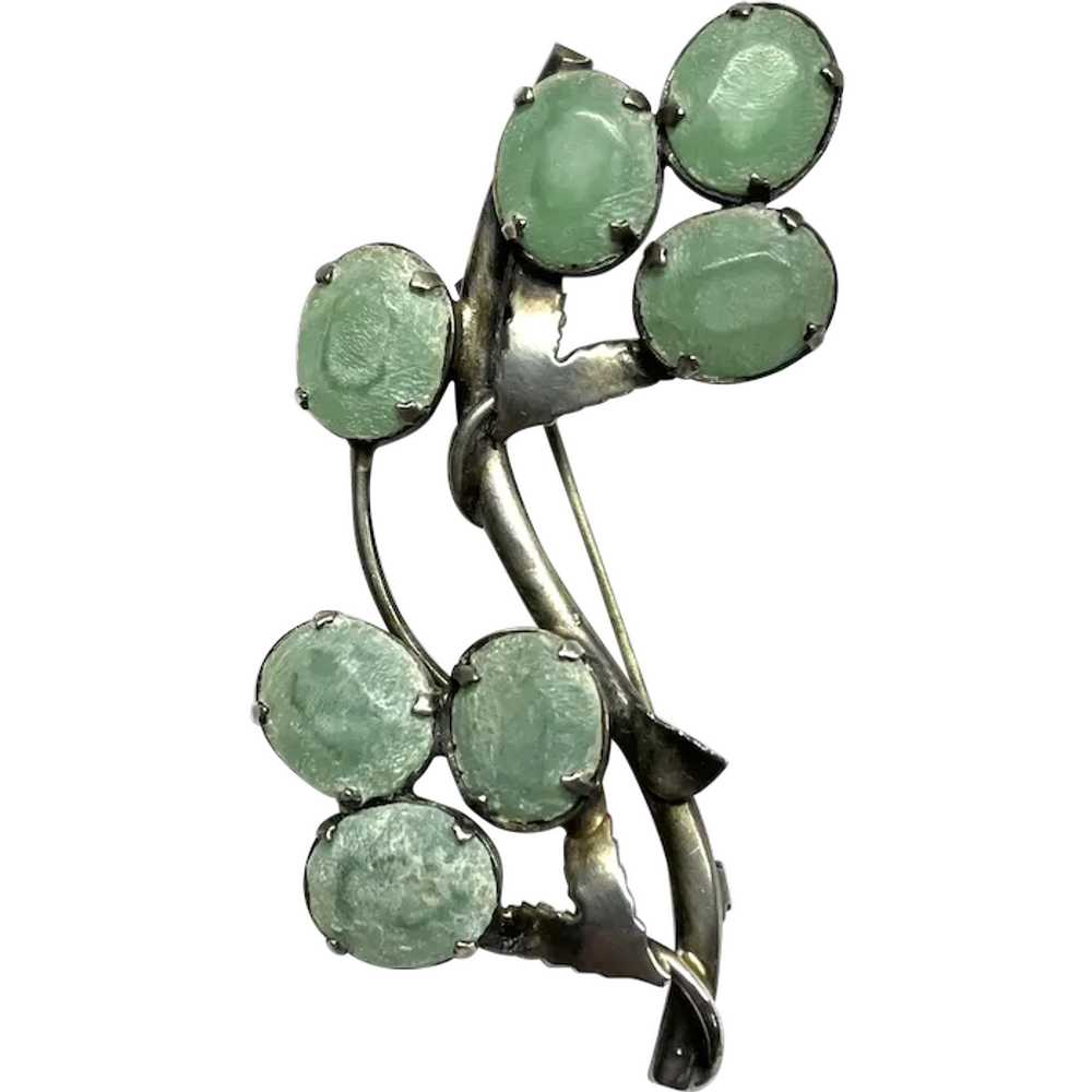 STERLING 1960s Pin  Green Stones - image 1