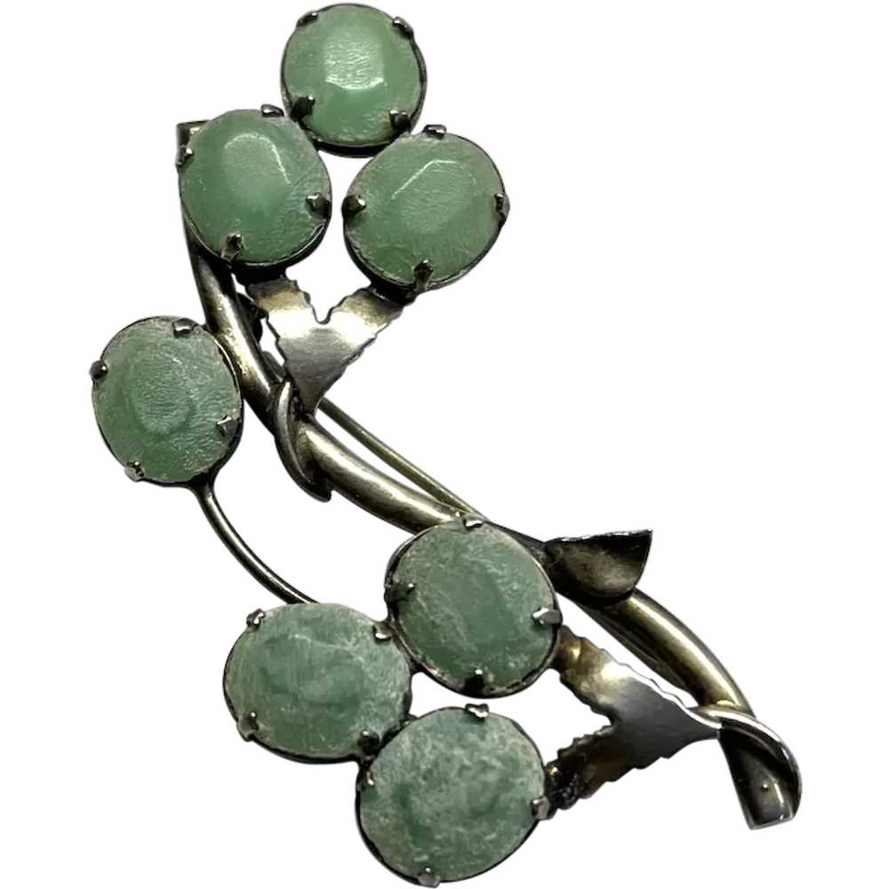 STERLING 1960s Pin  Green Stones - image 3