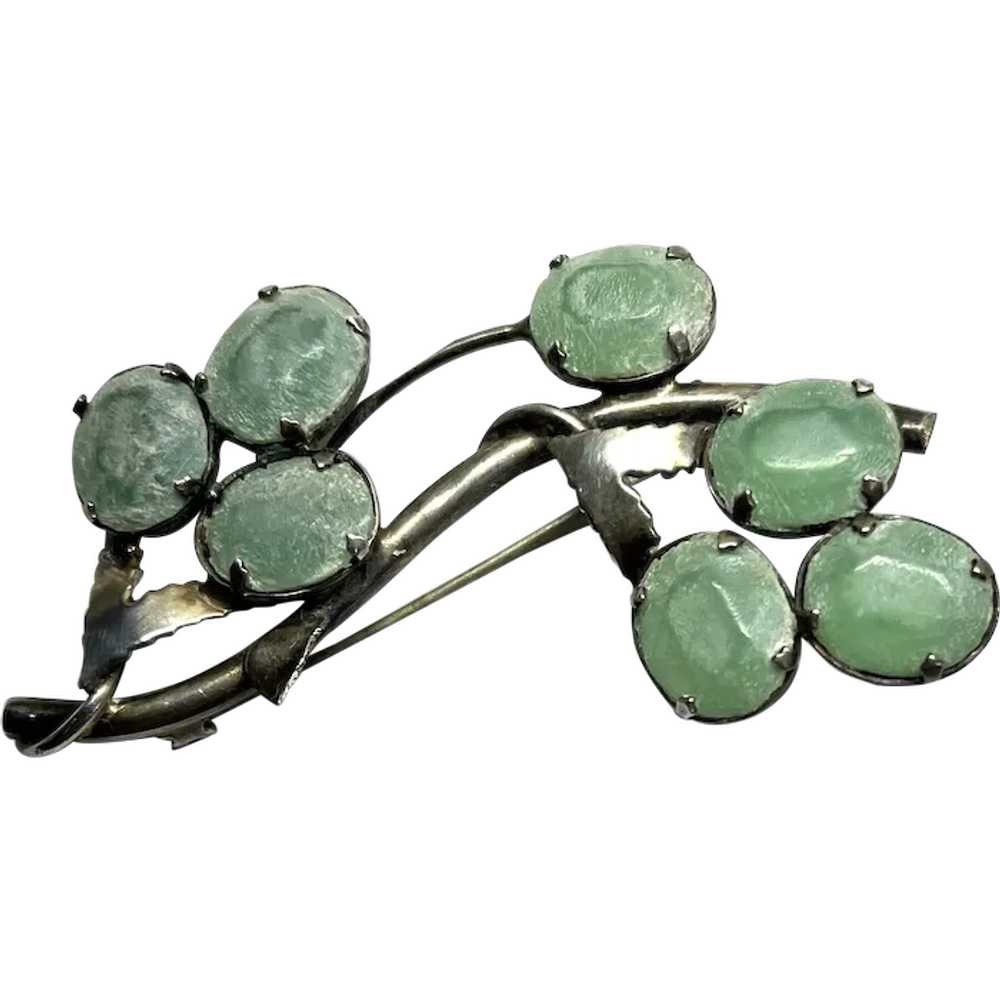 STERLING 1960s Pin  Green Stones - image 4