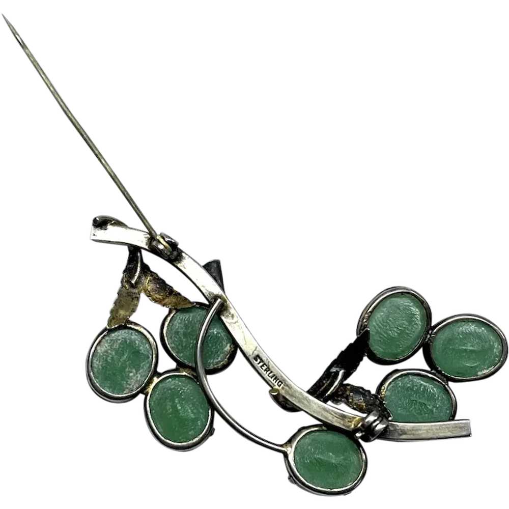 STERLING 1960s Pin  Green Stones - image 6