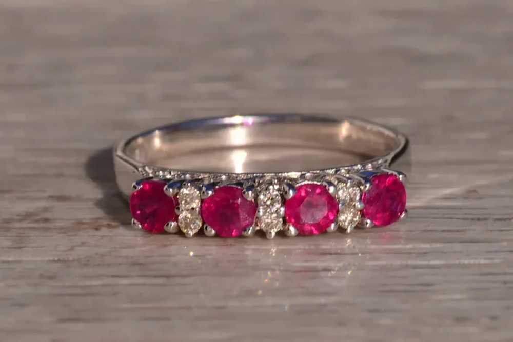 Natural Ruby and Diamond Band in White Gold - image 5
