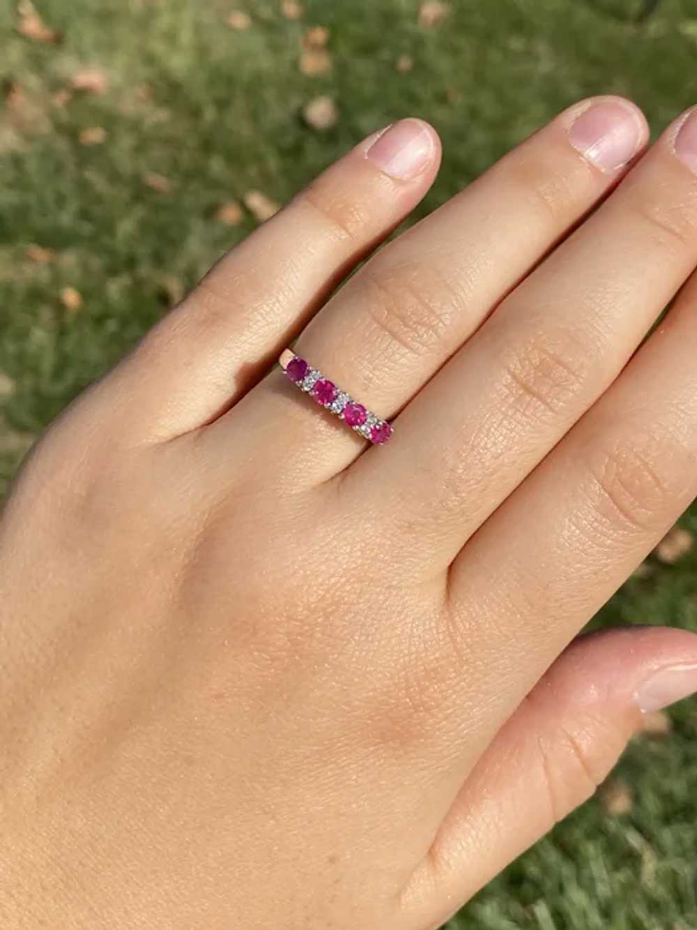 Natural Ruby and Diamond Band in White Gold - image 7