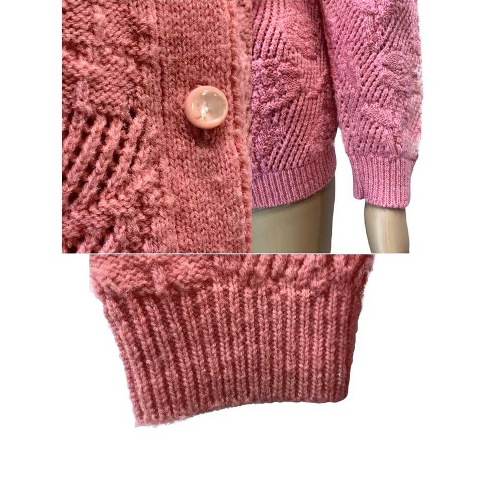 70s Granny Cardigan Pink/Salmon Open Knit Floral … - image 12