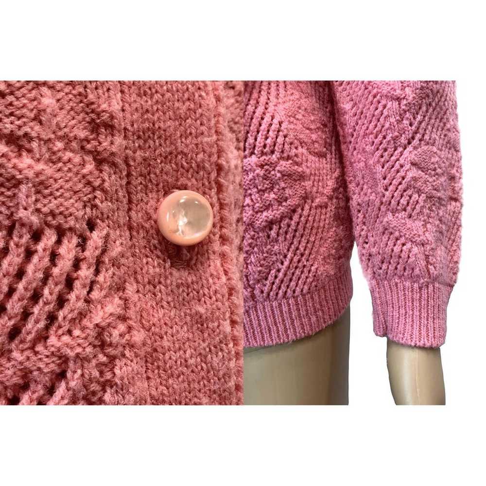 70s Granny Cardigan Pink/Salmon Open Knit Floral … - image 9