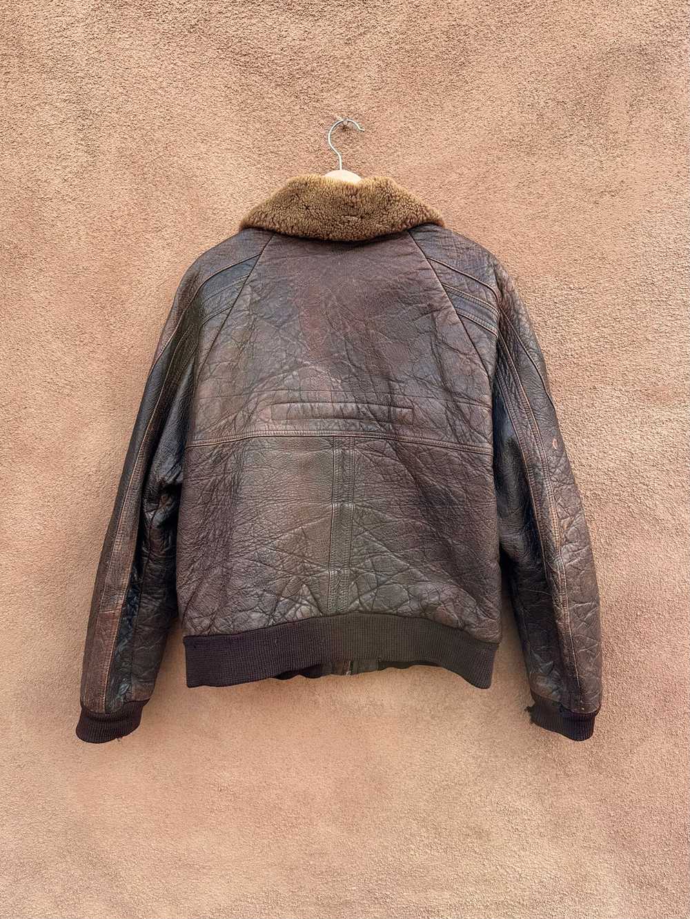 Brown Leather Bomber by Remy with Shearling Colla… - image 3