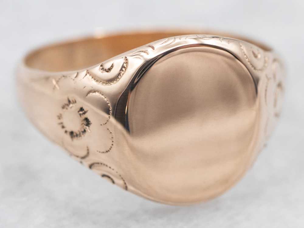 Antique Rose Gold Signet Ring with Floral Shoulde… - image 2
