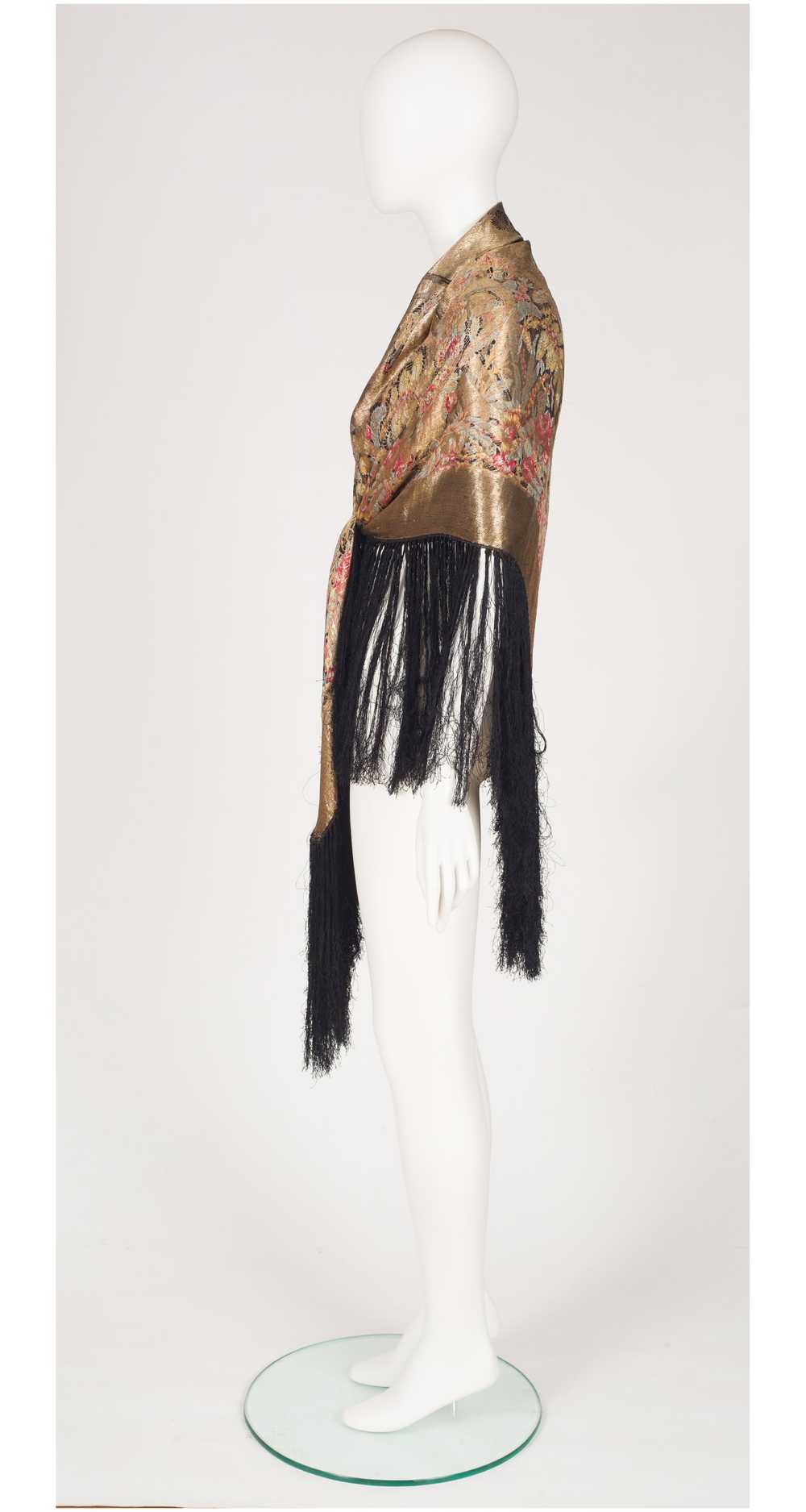 1920s Gold Metal Lamé Floral Black Silk Fringe Sh… - image 5