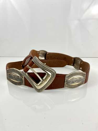 Fossil Concho Belt Brown Silver...