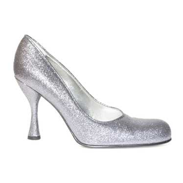 Vintage Silver Glitter Round Toe Pumps - image 1