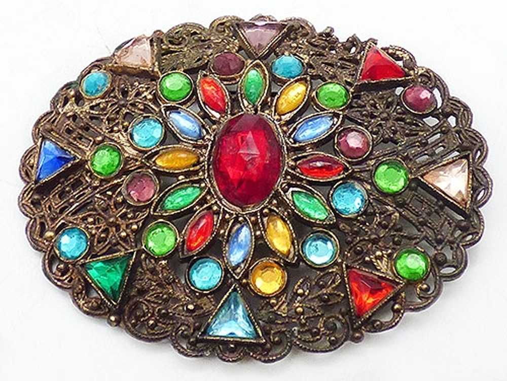 Czech Filigree Glass Jewels Brooch - image 1