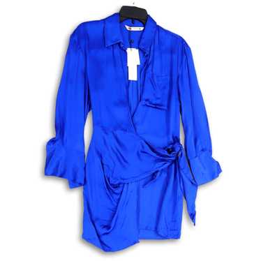 Zara NWT Womens Blue Surplice Neck Long Sleeve Po… - image 1