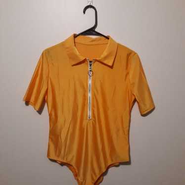 Bright Yellow Orange Ring Zip Bodysuit - image 1