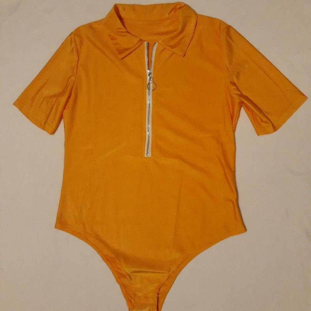 Bright Yellow Orange Ring Zip Bodysuit - image 2