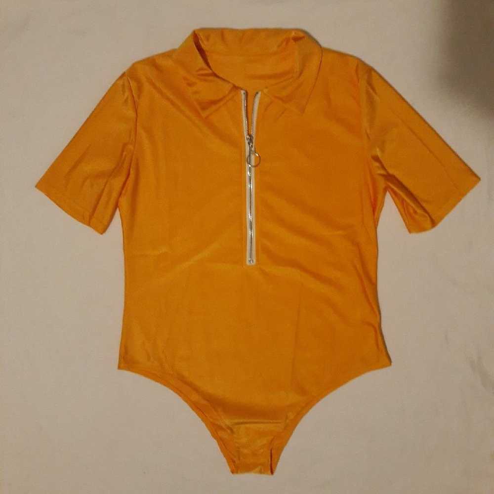 Bright Yellow Orange Ring Zip Bodysuit - image 3