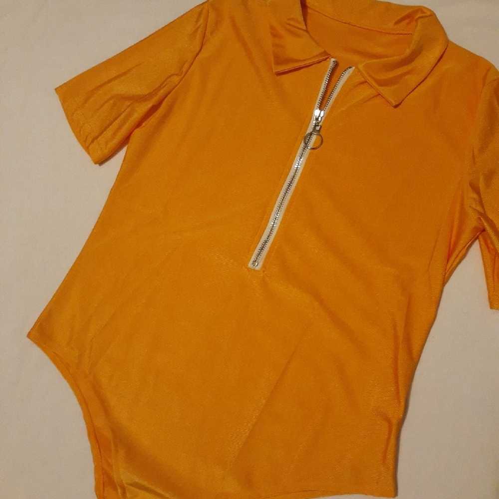 Bright Yellow Orange Ring Zip Bodysuit - image 4