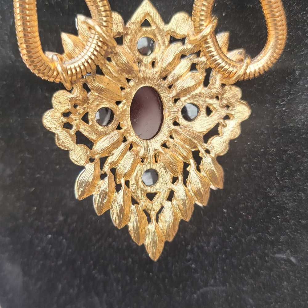 Vtg Gold Tone Necklace With Large Rhinestone Pend… - image 8