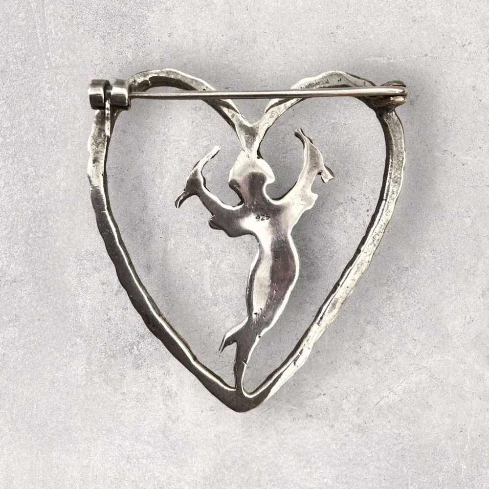 Victorian Sterling Silver Cupid Angel Heart Brooc… - image 2