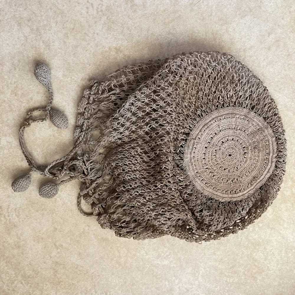 Antique Early 1900s Crocheted Drawstring Handbag … - image 4