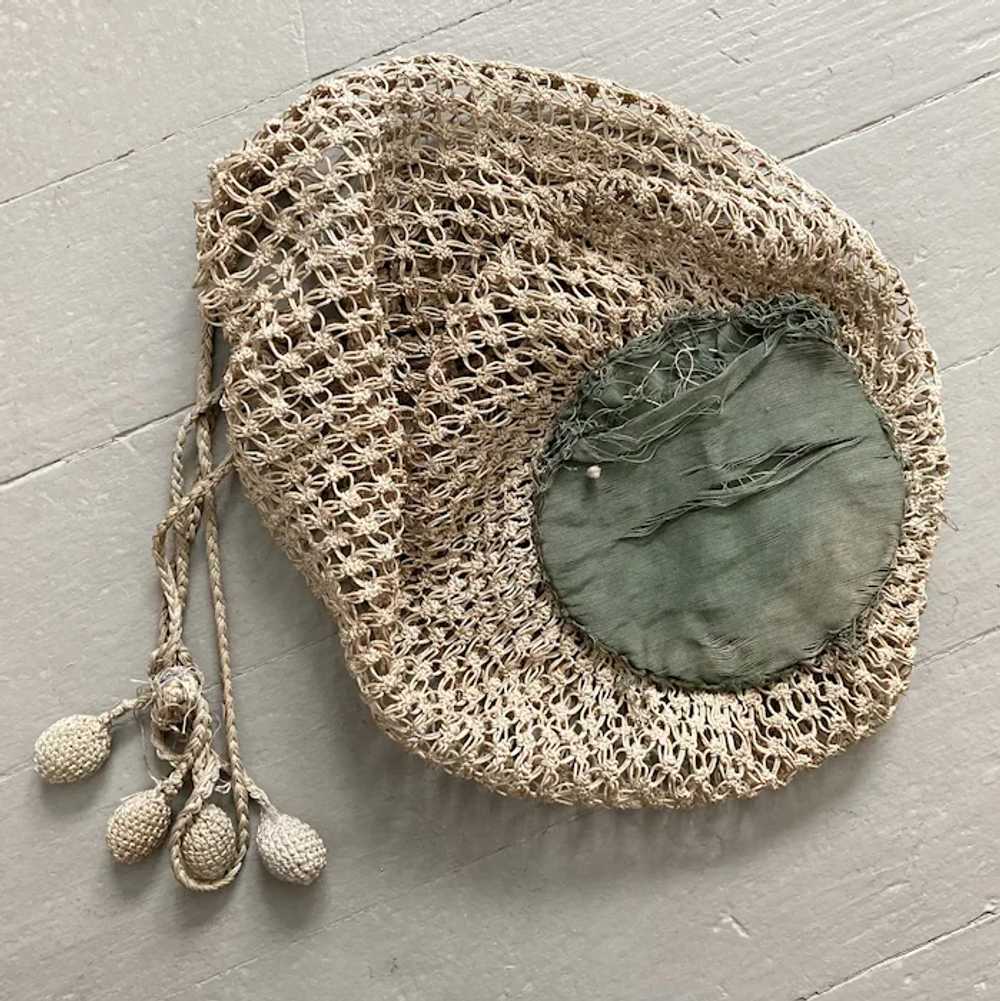 Antique Early 1900s Crocheted Drawstring Handbag … - image 5