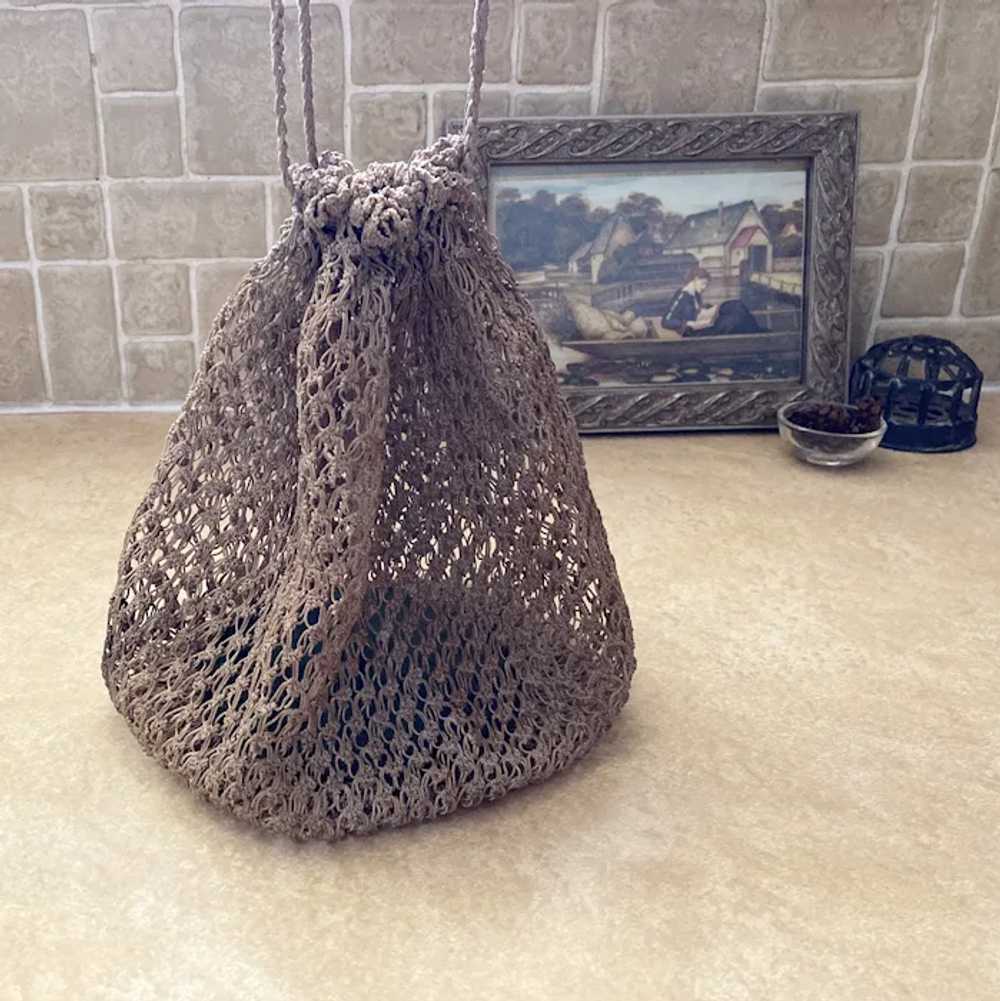 Antique Early 1900s Crocheted Drawstring Handbag … - image 9