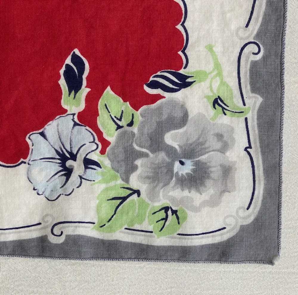 1940s Vintage Handkerchief Hanky Gray Red White M… - image 4