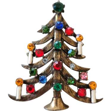 Weiss Christmas Tree 4 Enamel Candle Rhinestone B… - image 1
