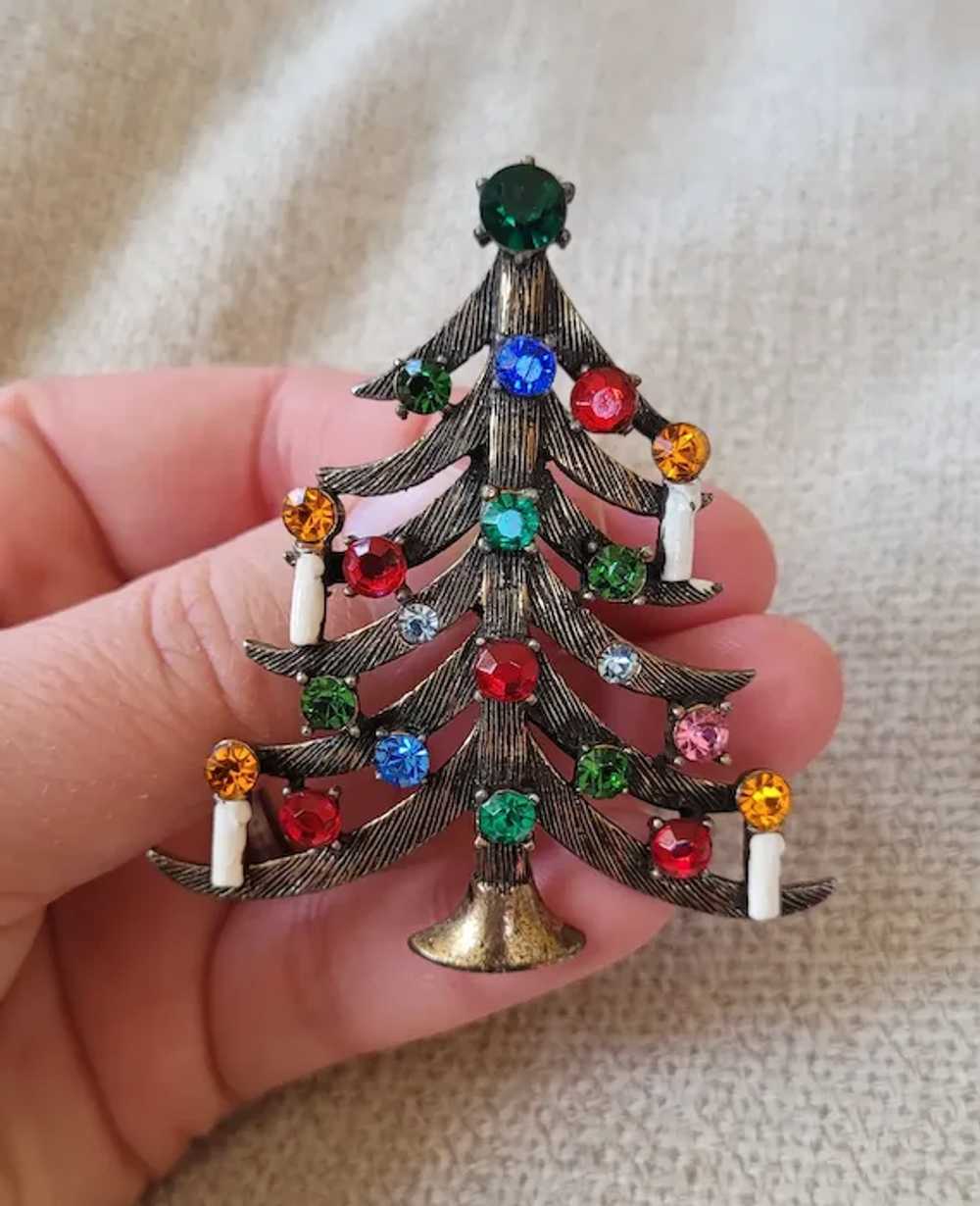 Weiss Christmas Tree 4 Enamel Candle Rhinestone B… - image 7