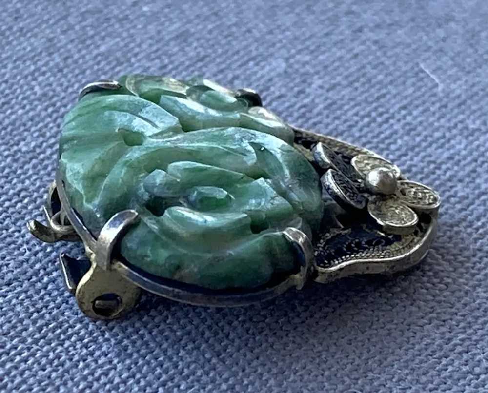 Vintage Pierced Jade Sterling Vermeil Dress Clip - image 3