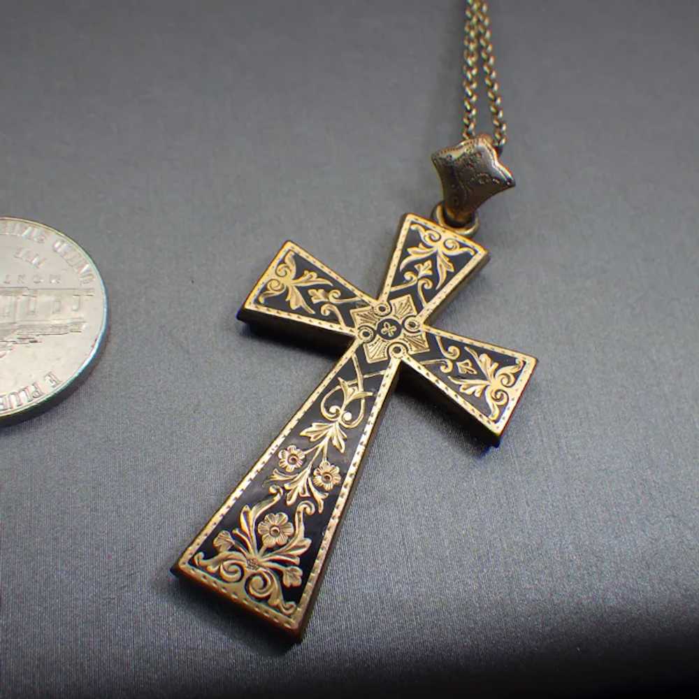 Antique Victorian Engraved, Enamel Accented Cross… - image 4