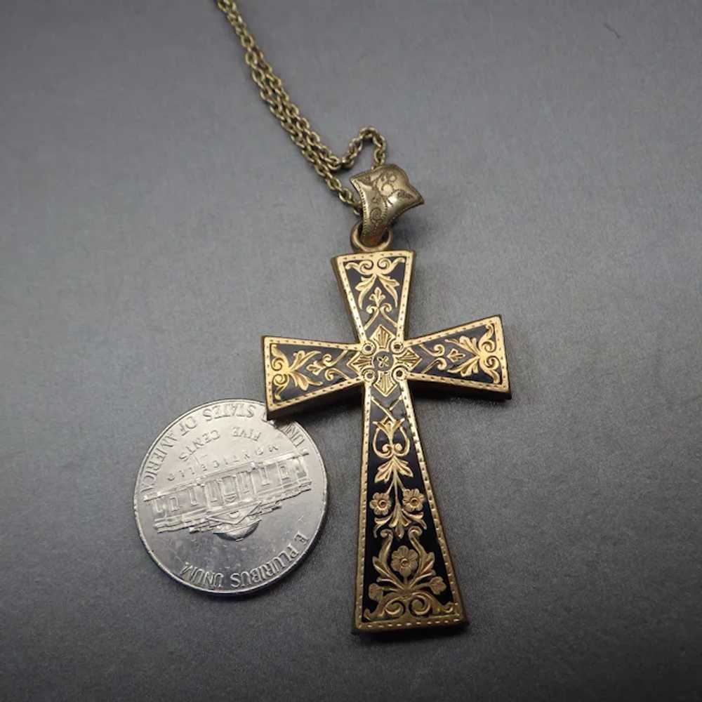 Antique Victorian Engraved, Enamel Accented Cross… - image 5